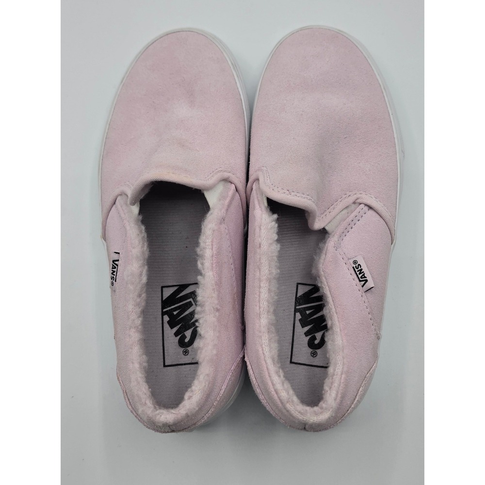 Vans Slip-On Sneakers Women Size 7 Pink Suede Faux Fur Lined Sherpa Shoes